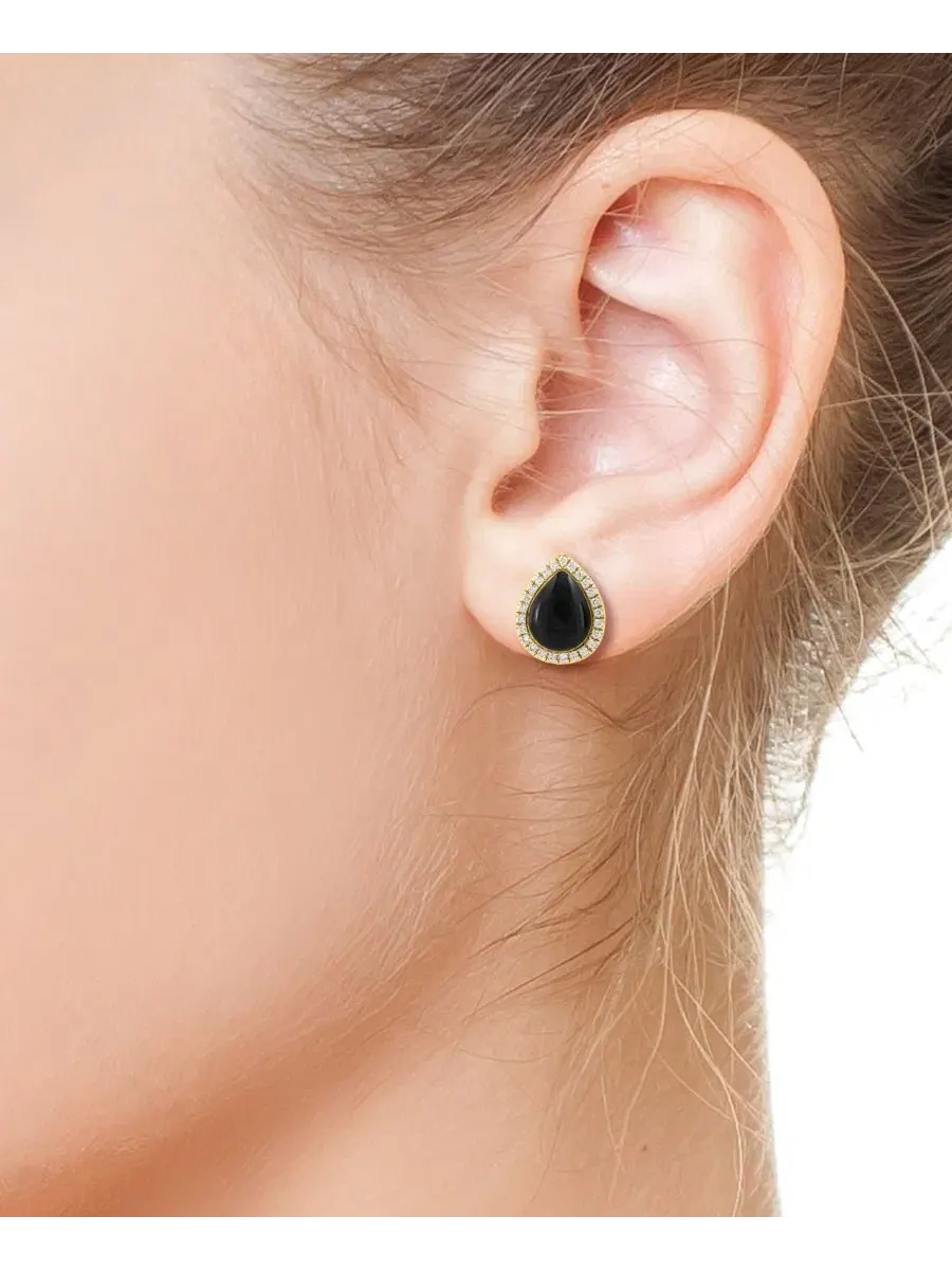 Серьги с ониксом и бриллиантами Onyx & Diamond EFFY Collection — изображение 3 из 3, оттенок желтый золотистый