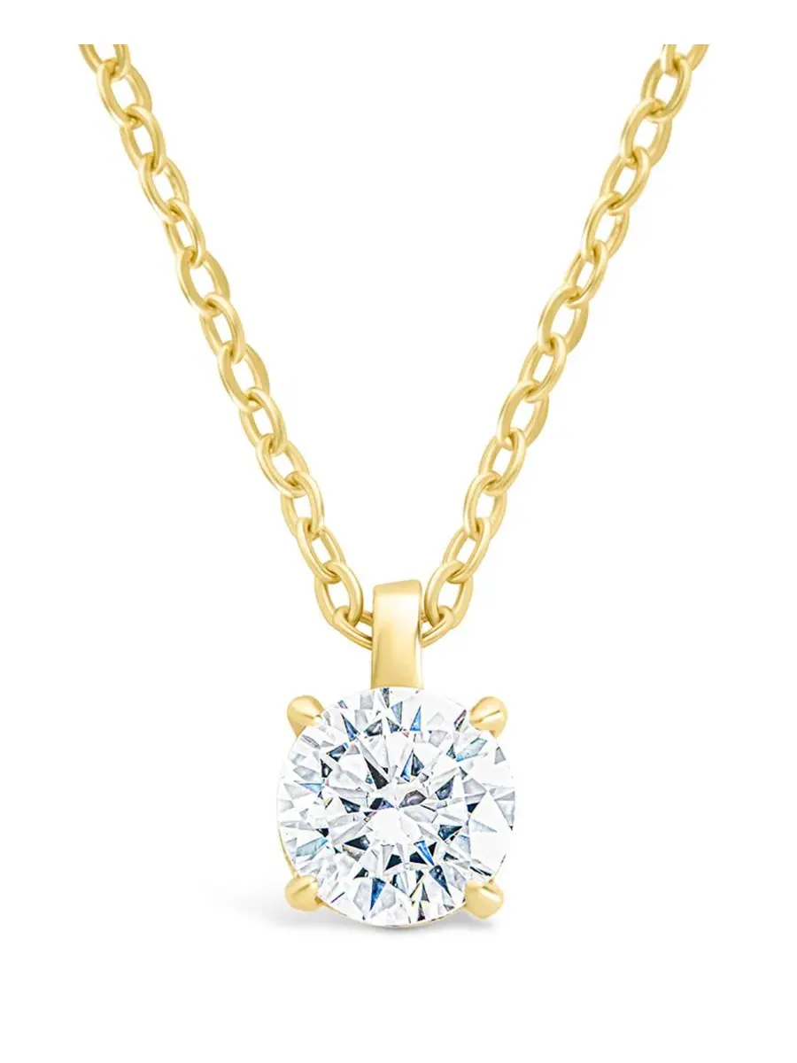 Подвеска с круглым кубическим цирконием в оправе Prong Sterling Forever — изображение 1 из 4, оттенок золото