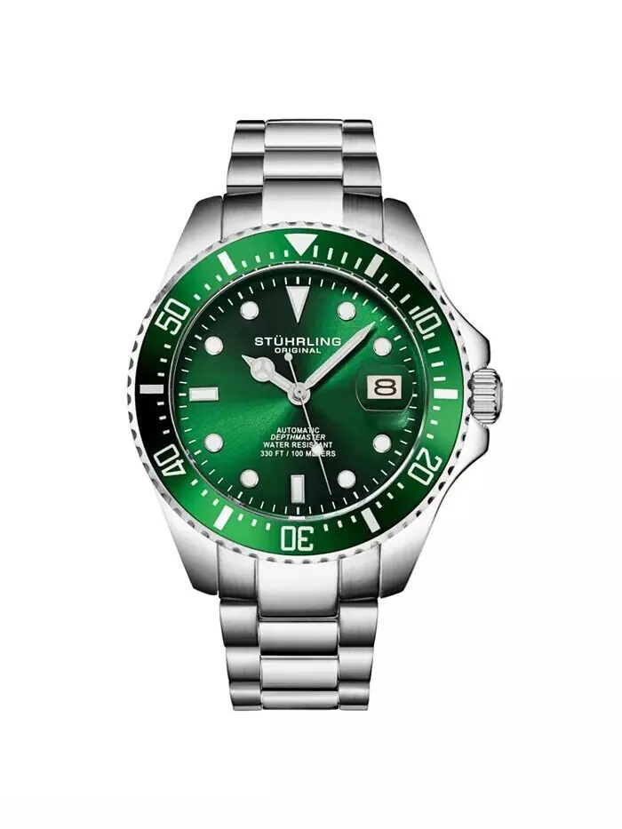 Мужские японские дайверские часы Seiko NH35 с автоподзаводом, браслет из нержавеющей стали Stuhrling — зеленый