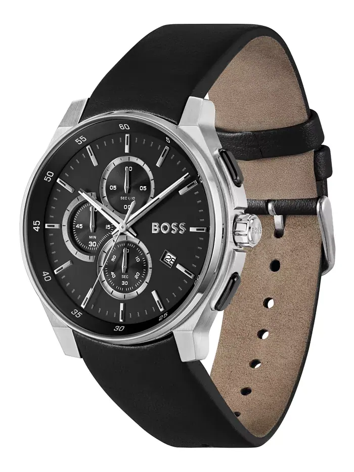 Мужские часы Peak 2.0 Quartz Chrono с черным кожаным ремешком, 45 мм Hugo Boss — изображение 2 из 3