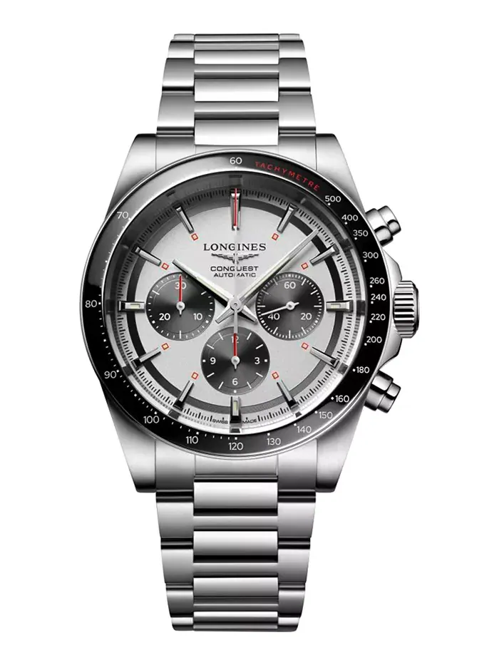 Мужские швейцарские автоматические часы-хронограф Conquest с браслетом из нержавеющей стали 42 мм — изображение 1 из 4