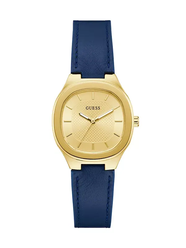 Женские аналоговые часы из золотисто-синей кожи, 32 мм Guess