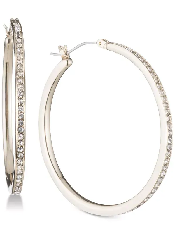 Тонкие серьги-кольца с паве золотистого оттенка, 1 дюйм Dkny
