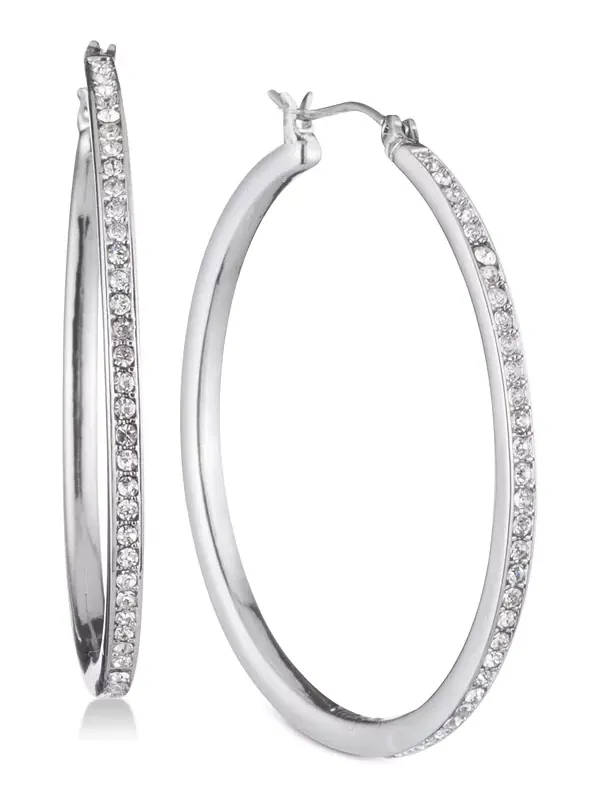Тонкие серьги-кольца с паве золотистого оттенка, 1 дюйм Dkny