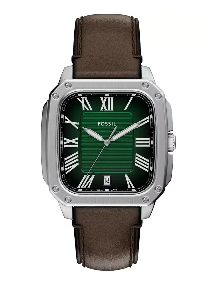 Мужские часы Crosby с тремя стрелками коричневые кожаные, 42mm Fossil — изображение 1 из 9