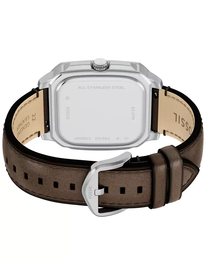 Мужские часы Crosby с тремя стрелками коричневые кожаные, 42mm Fossil — изображение 5 из 9