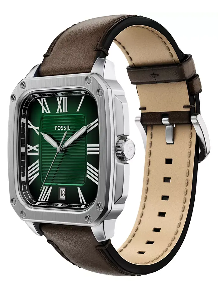 Мужские часы Crosby с тремя стрелками коричневые кожаные, 42mm Fossil — изображение 6 из 9