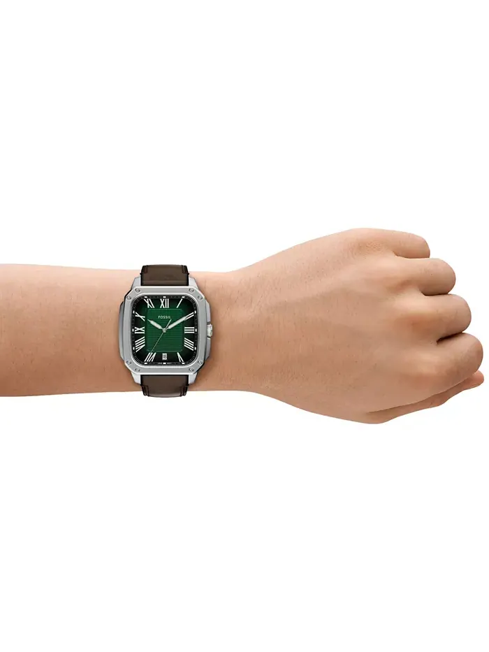 Мужские часы Crosby с тремя стрелками коричневые кожаные, 42mm Fossil — изображение 8 из 9