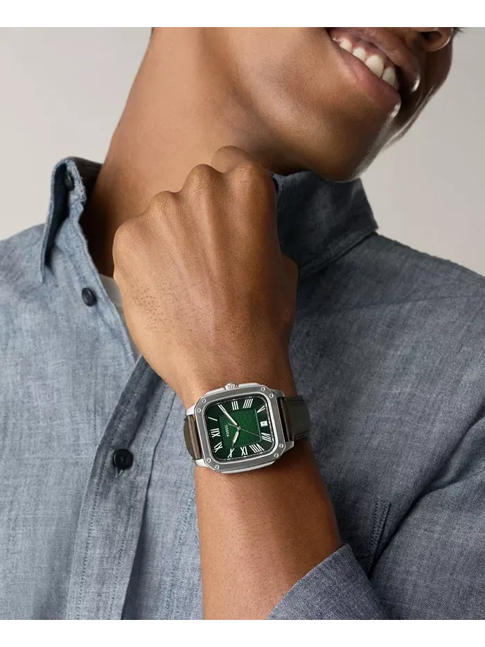 Мужские часы Crosby с тремя стрелками коричневые кожаные, 42mm Fossil — изображение 9 из 9