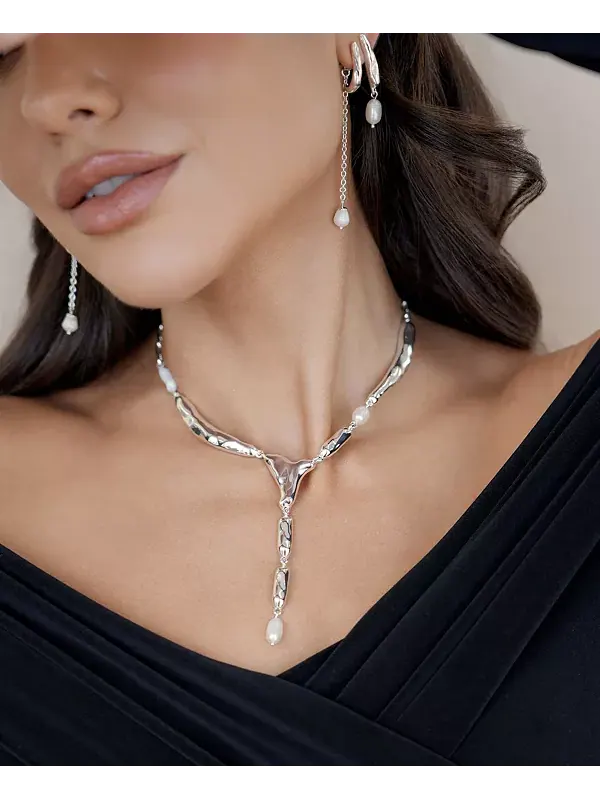 Серьги-Подвески из искусственного жемчуга Linear Lux Ettika — изображение 3 из 4, оттенок серебряный
