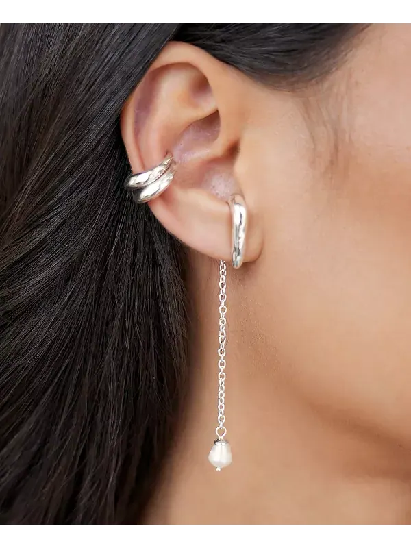 Серьги-Подвески из искусственного жемчуга Linear Lux Ettika — изображение 4 из 4, оттенок серебряный