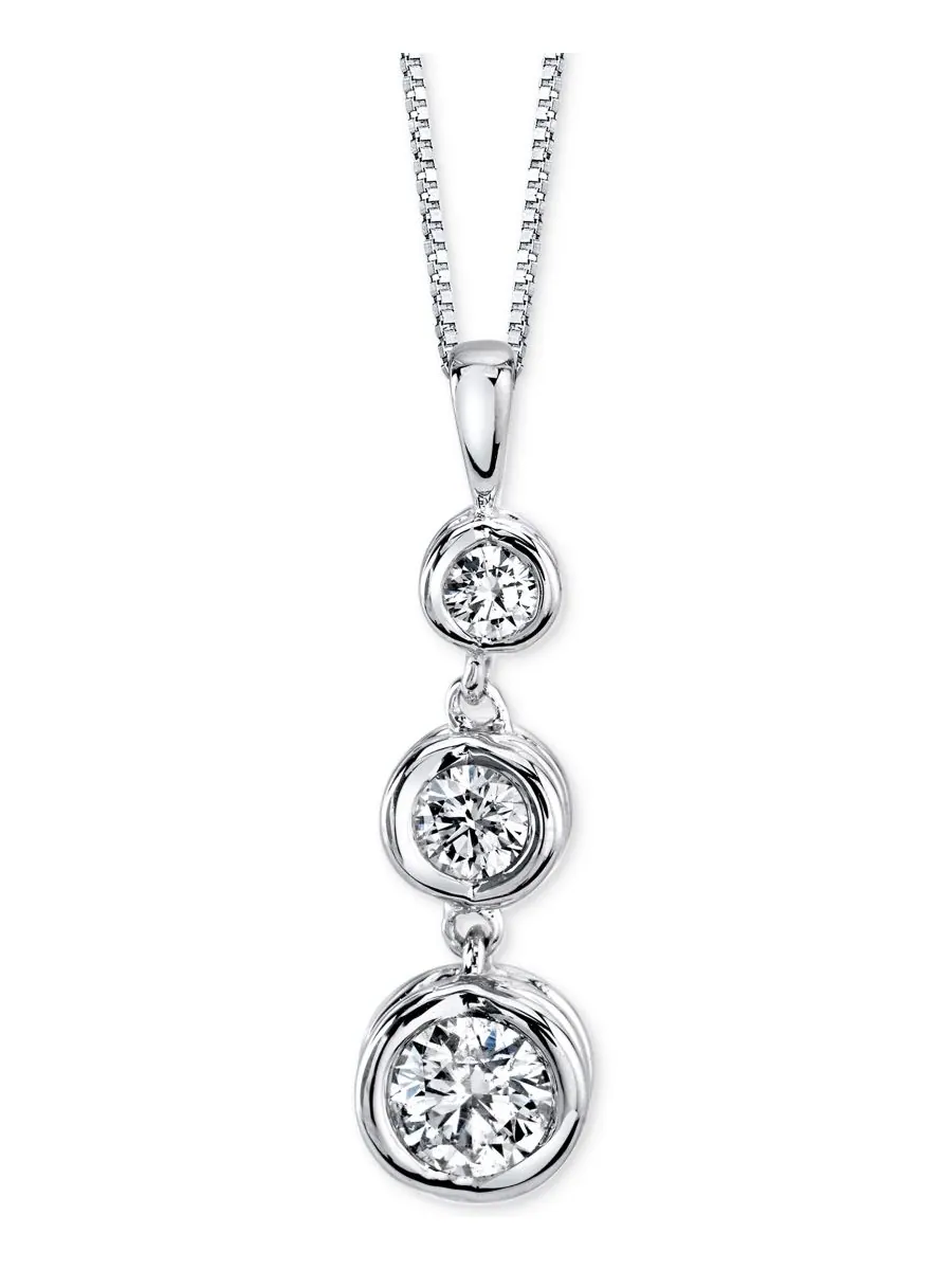 Подвеска-колье с тремя бриллиантами Energy Diamond (общий вес 1/3 карата) из 14-каратного желтого — серебристый