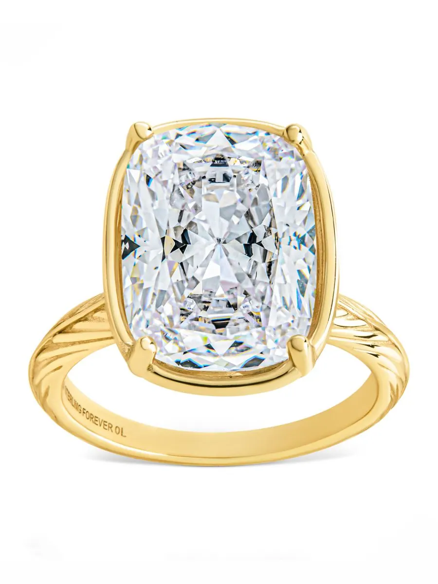Удлиненное коктейльное кольцо с прозрачным кубическим цирконием Sterling Forever — изображение 1 из 3, оттенок золото