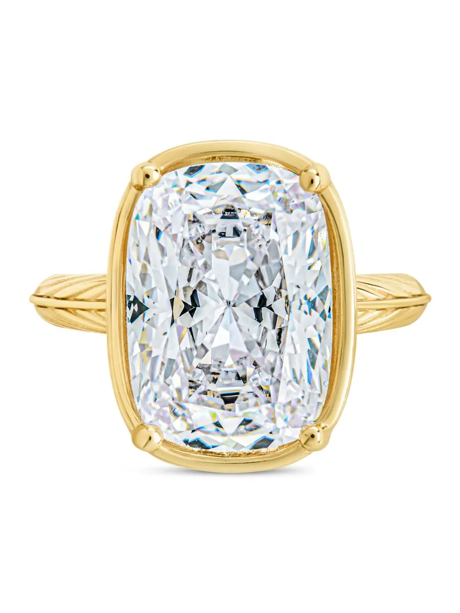Удлиненное коктейльное кольцо с прозрачным кубическим цирконием Sterling Forever — изображение 2 из 3, оттенок золото