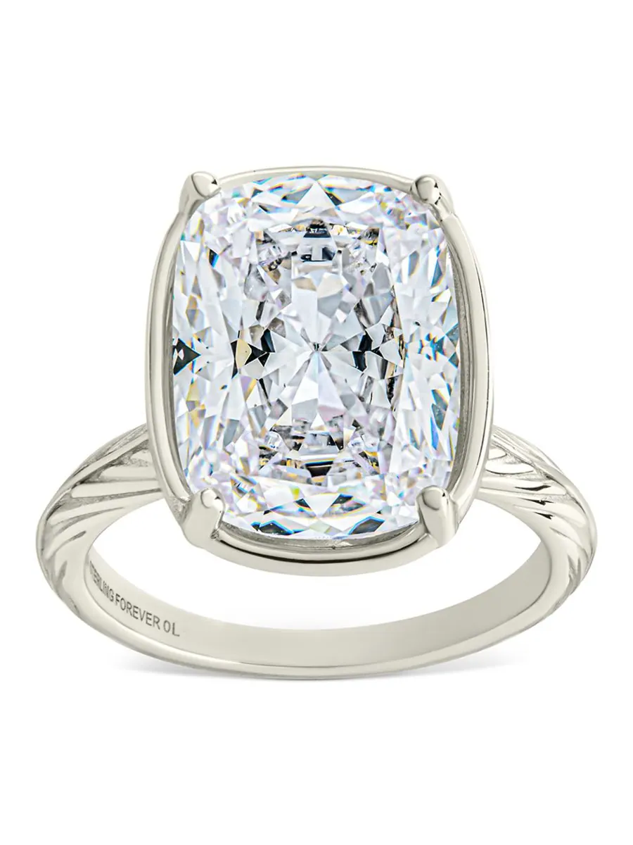 Удлиненное коктейльное кольцо с прозрачным кубическим цирконием Sterling Forever — изображение 1 из 3, оттенок серебряный