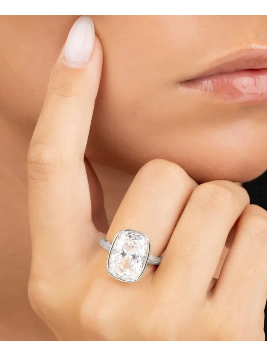 Удлиненное коктейльное кольцо с прозрачным кубическим цирконием Sterling Forever — изображение 3 из 3, оттенок серебряный