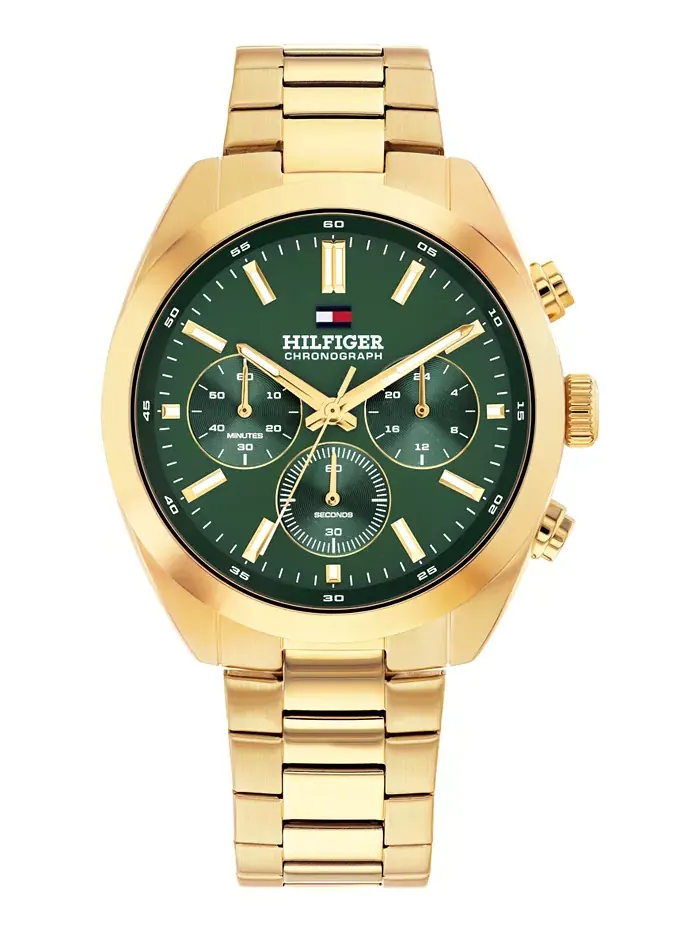 Мужские хронограф золотистый браслет из нержавеющей стали часы 40mm Tommy Hilfiger
