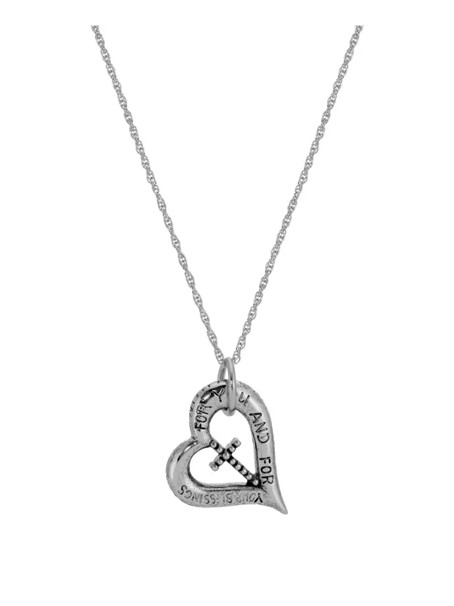 Серебристый крестик в форме сердца, длина цепочки 46 см Symbols Of Faith