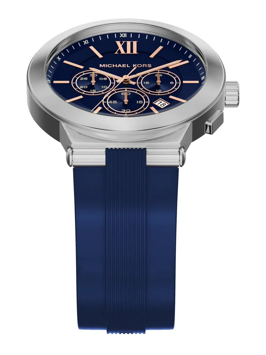 Мужские часы Billie Chronograph, темно-синие, силиконовые, 46 мм Michael Kors — изображение 4 из 10, оттенок темно-синий