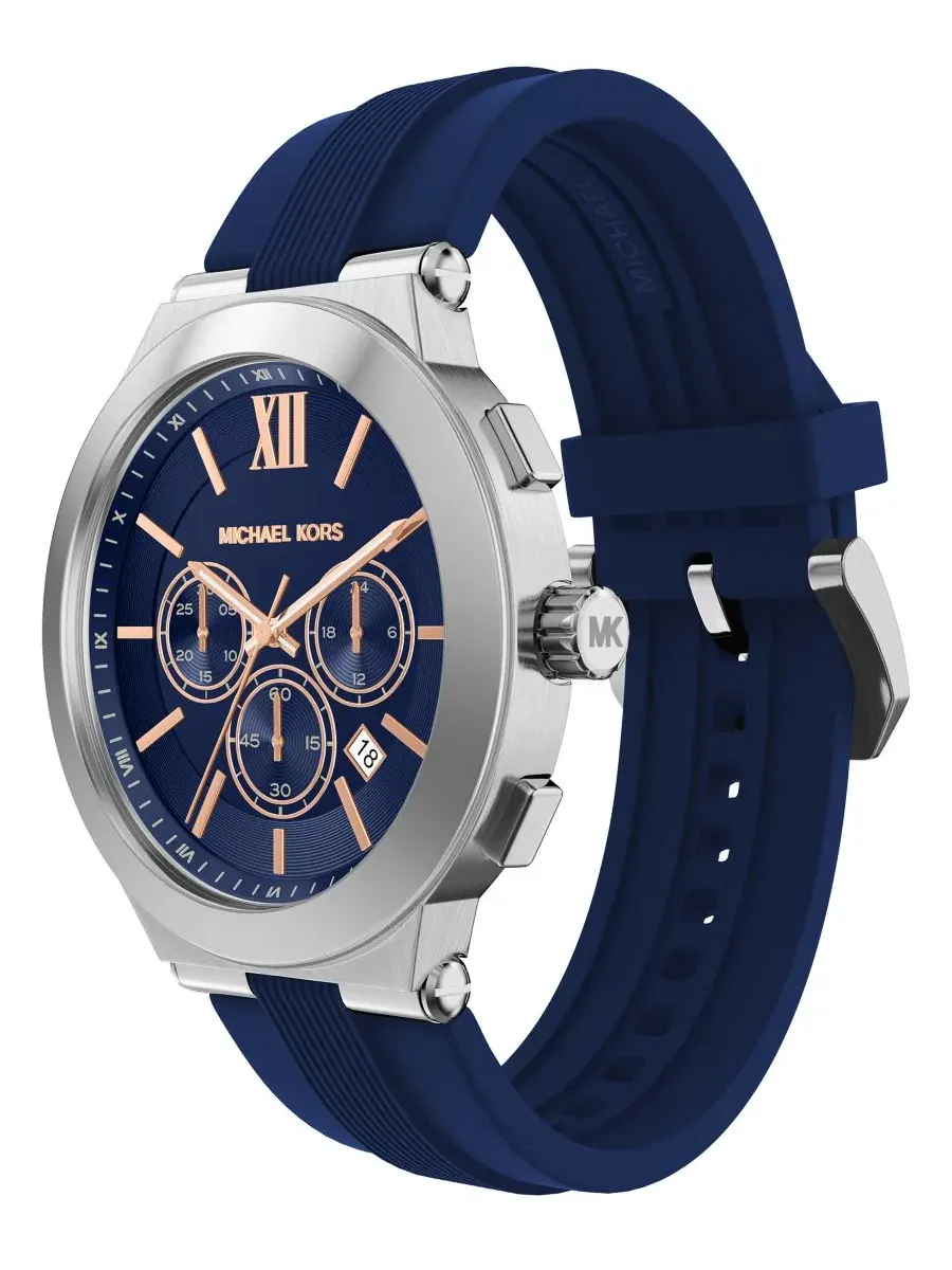 Мужские часы Billie Chronograph, темно-синие, силиконовые, 46 мм Michael Kors — изображение 6 из 10, оттенок темно-синий