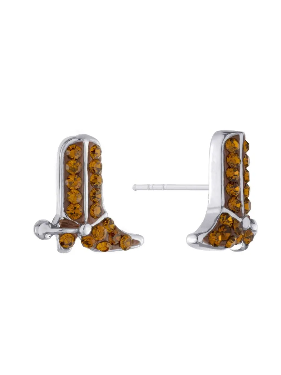Серьги-гвоздики в виде ковбойских сапог с кристаллами (0,24 карата) из стерлингового серебра Giani — изображение 1 из 2