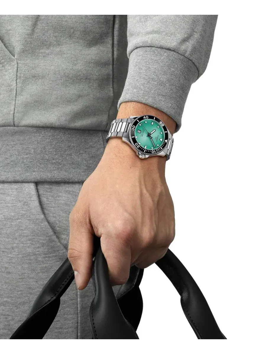 Мужские часы Seastar с серым ремешком из нержавеющей стали, диаметр 40 мм Tissot — изображение 2 из 3, оттенок бирюзовый
