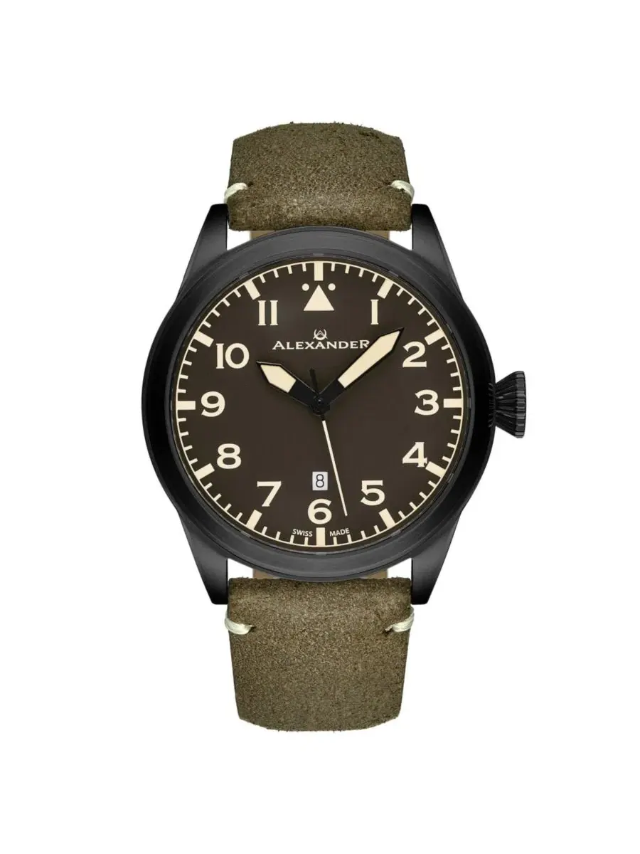 Мужские часы-авиатор Alexander Aviator A601.02 с сапфировым стеклом, 42 мм — зеленый