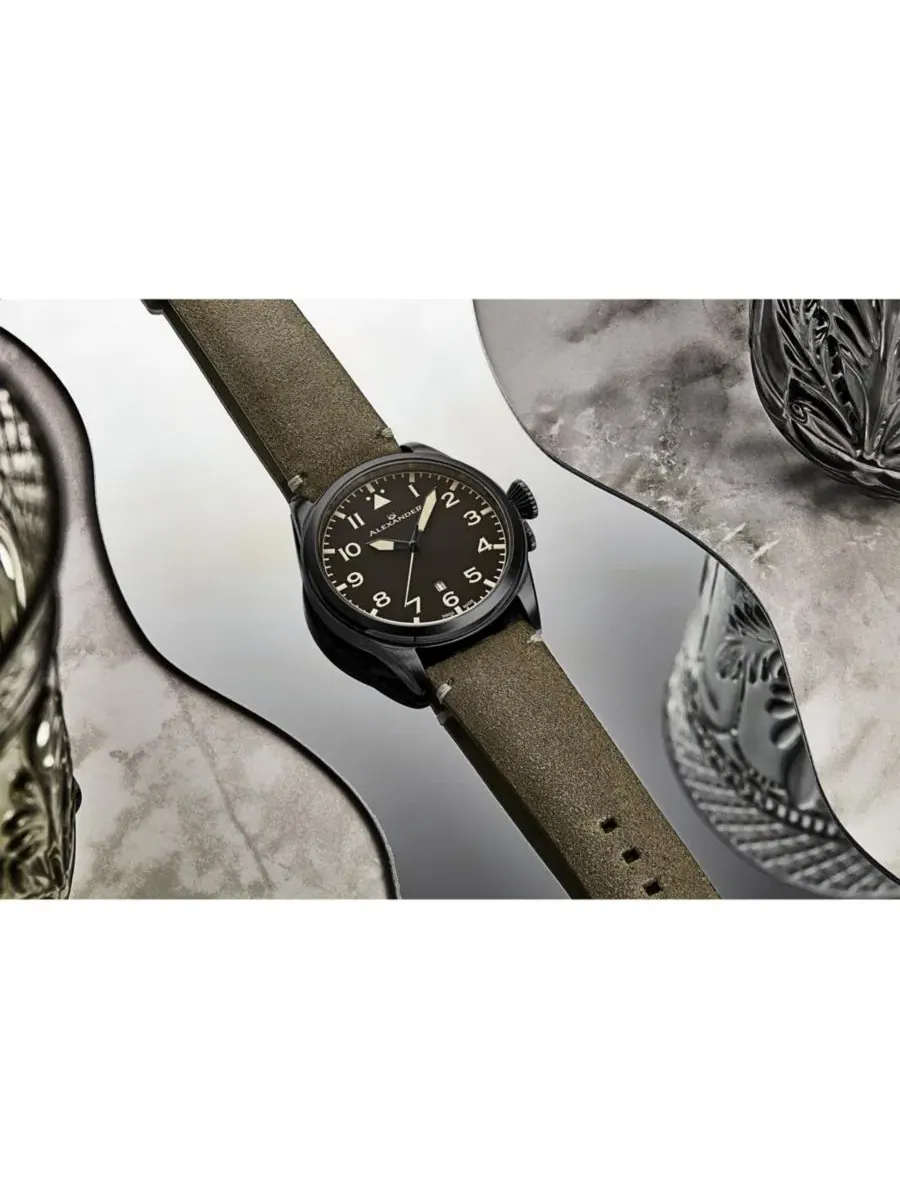 Мужские часы-авиатор Alexander Aviator A601.02 с сапфировым стеклом, 42 мм — изображение 2 из 5, оттенок оливковый