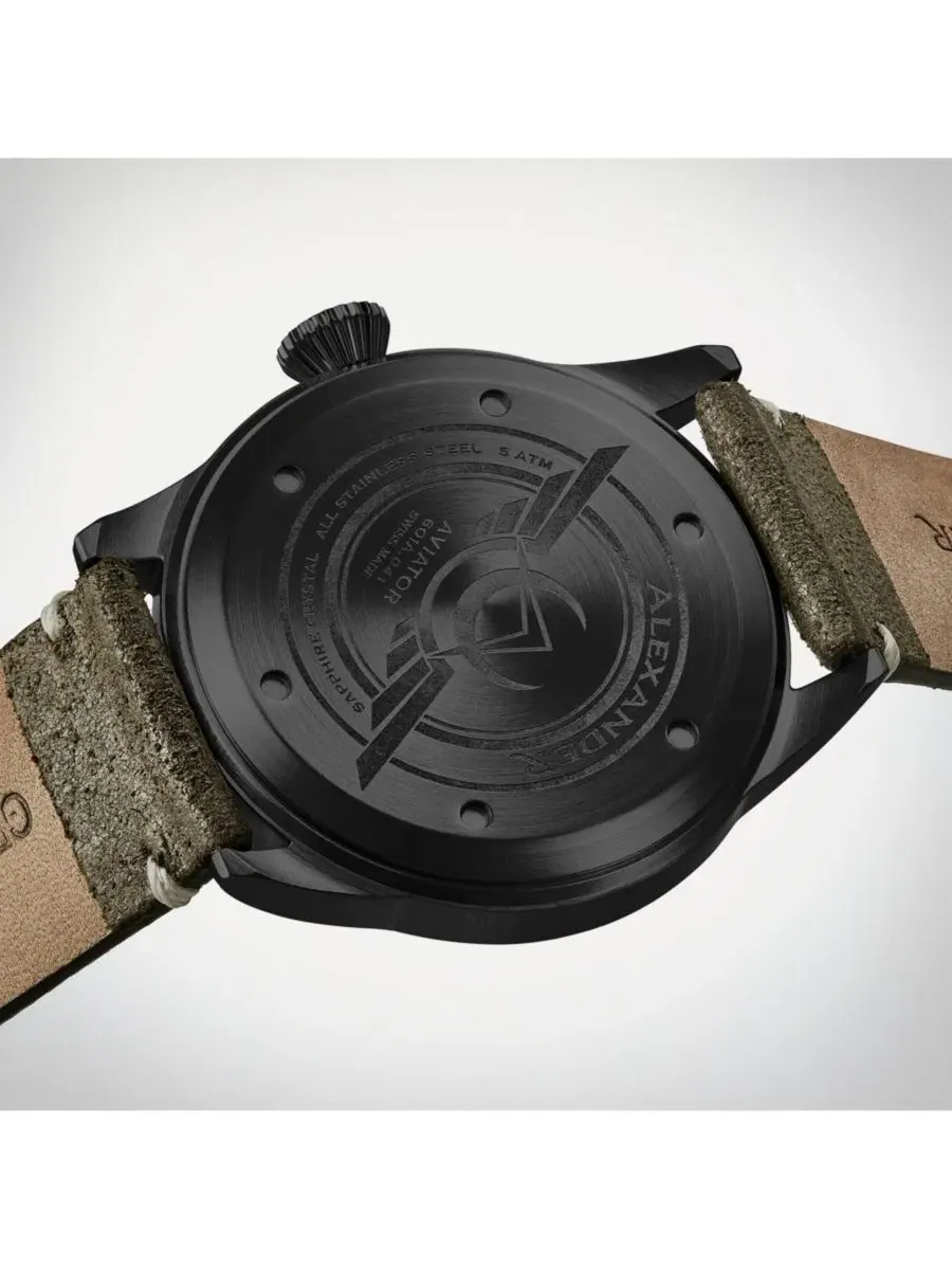 Мужские часы-авиатор Alexander Aviator A601.02 с сапфировым стеклом, 42 мм — изображение 5 из 5, оттенок оливковый