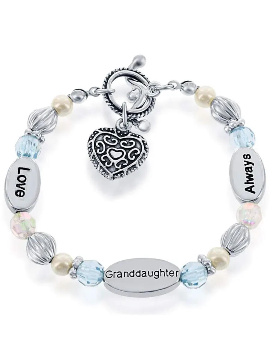 Браслет-шарм с сердцем и бусинами, Love Always Granddaughter Simona — изображение 1 из 3, оттенок голубой