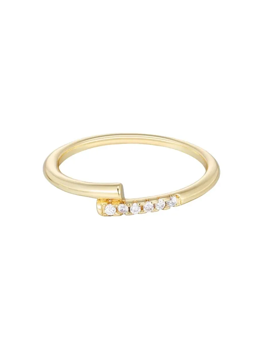 Кольцо с фианитами 14K золотое напыление, модель Overlap Band ADORNIA — золотистый