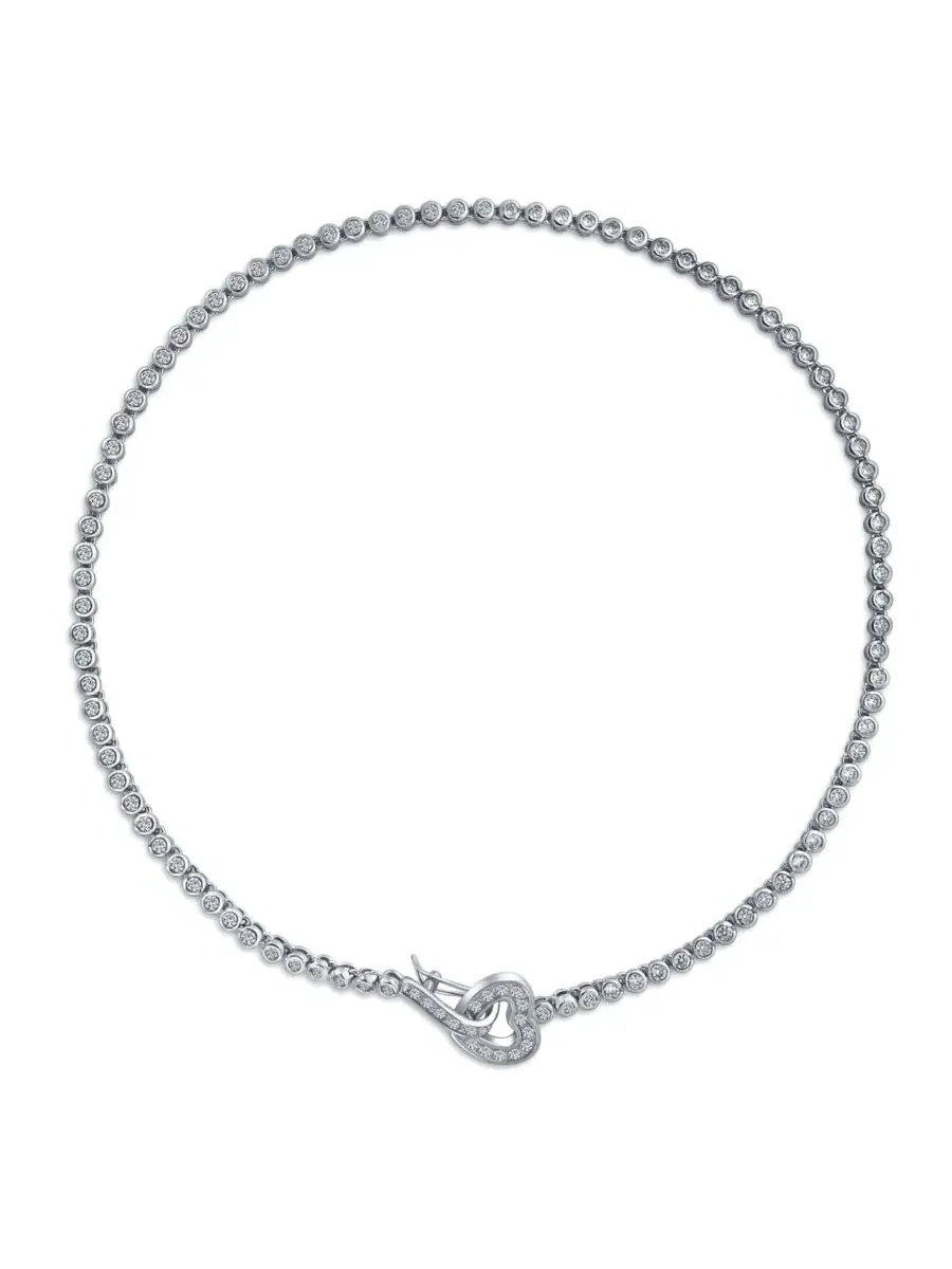 Колье-теннис из серебра с подвеской-сердцем, CZ Bling Jewelry — изображение 1 из 3, оттенок серый