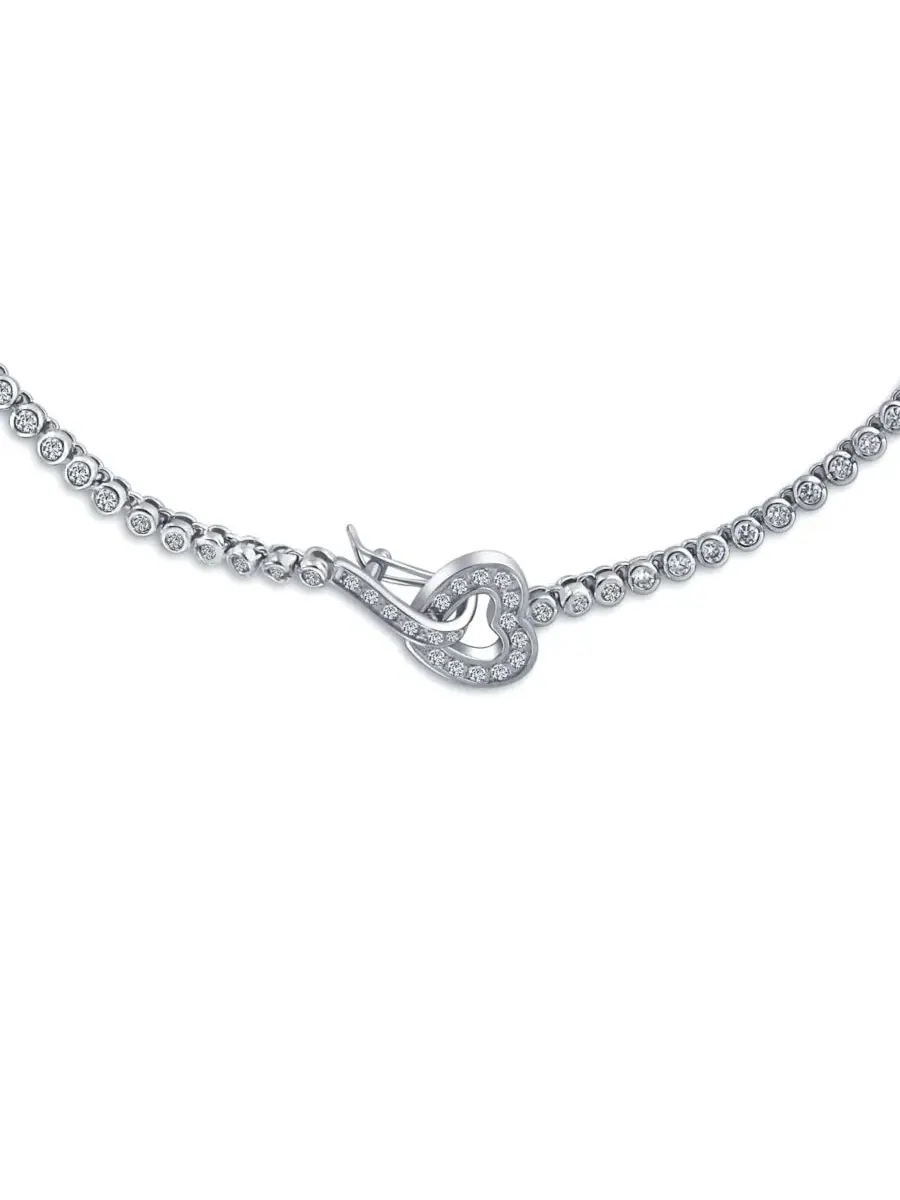 Колье-теннис из серебра с подвеской-сердцем, CZ Bling Jewelry — изображение 2 из 3, оттенок серый