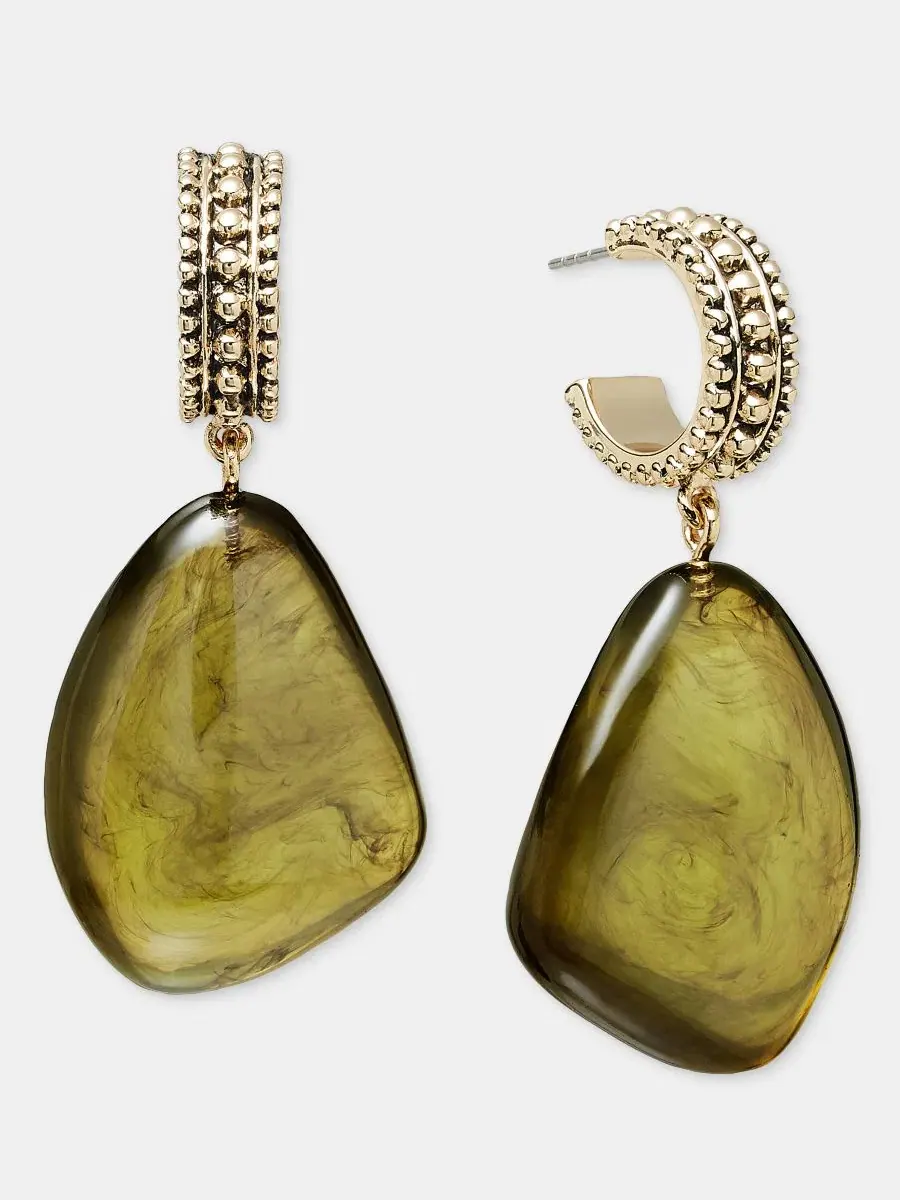 Серьги-гвоздики с зеленым камнем Style & Co — изображение 1 из 3, оттенок зеленый/оливковый