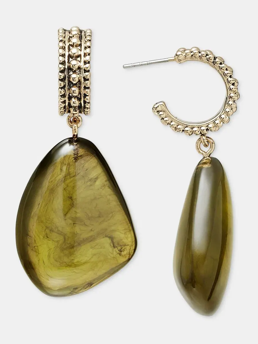 Серьги-гвоздики с зеленым камнем Style & Co — изображение 3 из 3, оттенок зеленый/оливковый