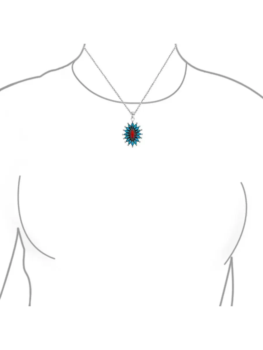 Кулон-подвеска с бирюзой и кораллом, модель Flower Blossom Bling Jewelry — изображение 3 из 5, оттенок серебряный