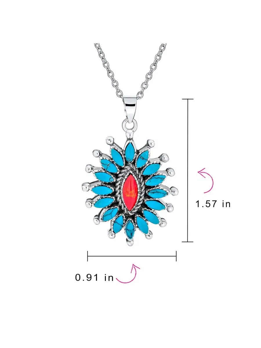 Кулон-подвеска с бирюзой и кораллом, модель Flower Blossom Bling Jewelry — изображение 4 из 5, оттенок серебряный