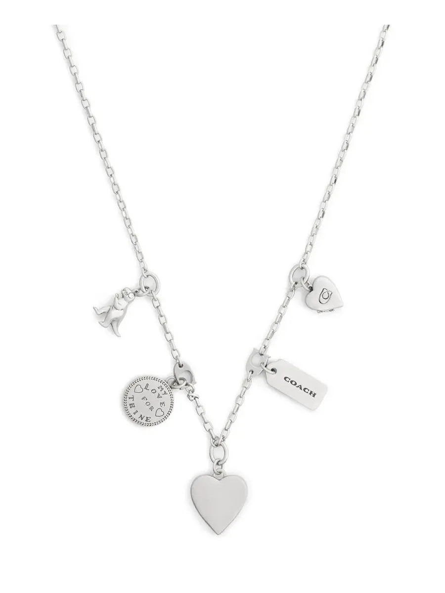 Колье с шармами Silver Heritage Charm Bib Necklace COACH — изображение 2 из 4, оттенок серебристый