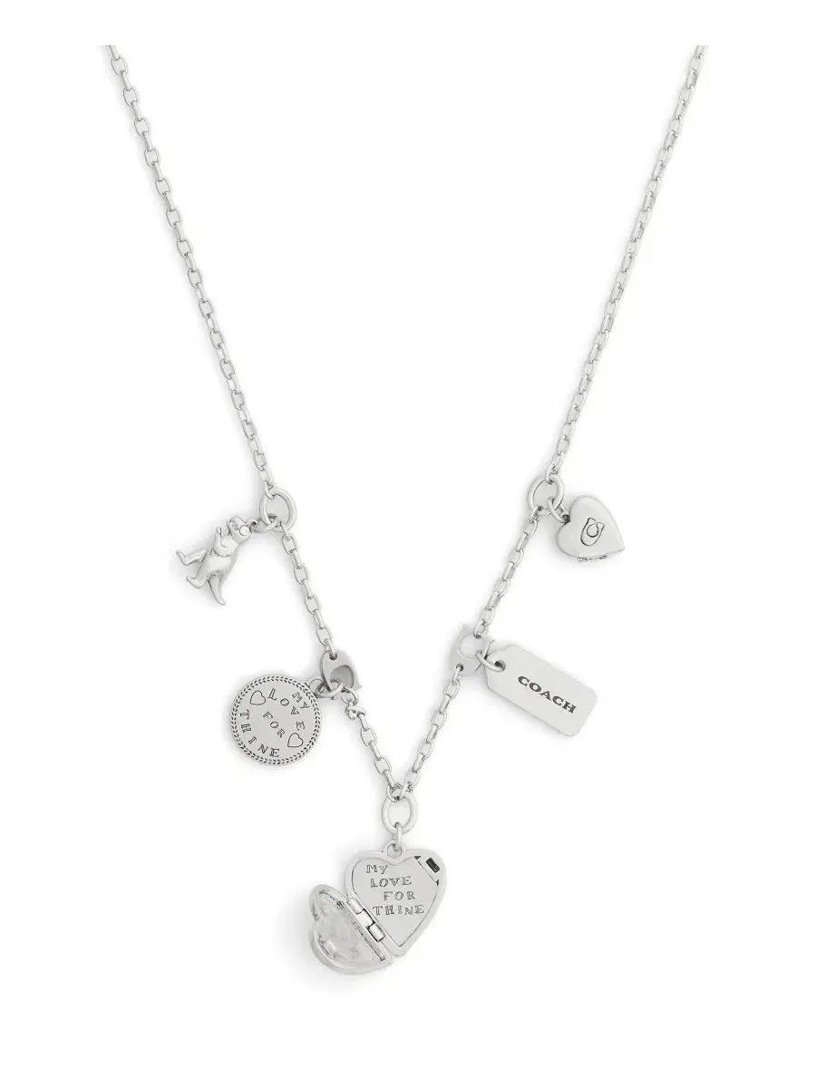 Колье с шармами Silver Heritage Charm Bib Necklace COACH — изображение 3 из 4, оттенок серебристый
