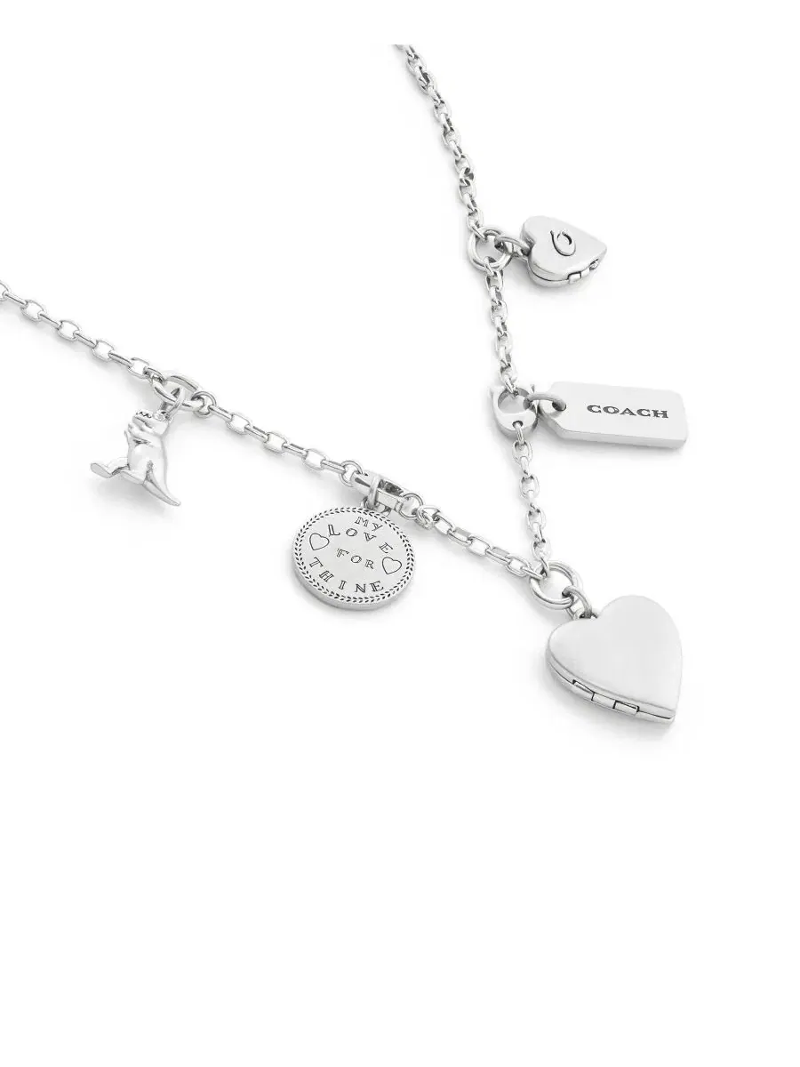 Колье с шармами Silver Heritage Charm Bib Necklace COACH — изображение 4 из 4, оттенок серебристый