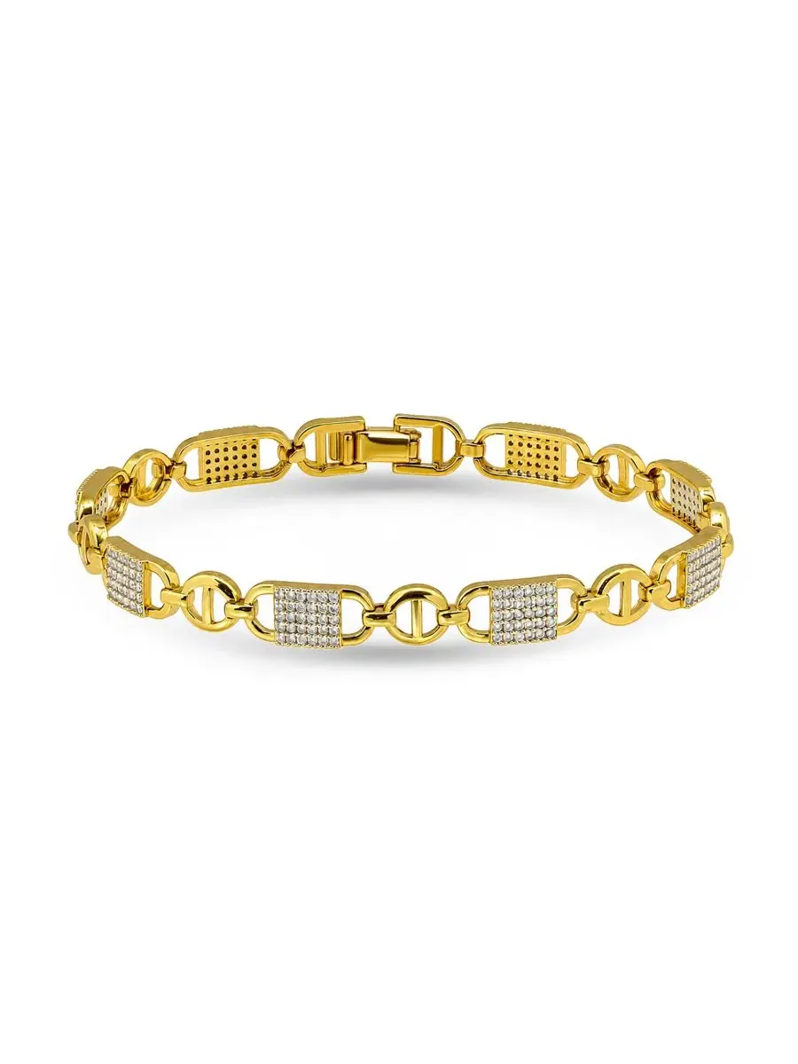 Браслет-замок с кубическим цирконием, покрытие 14-каратным золотом, Pave Cubic Zirconia Lock Style — изображение 1 из 5