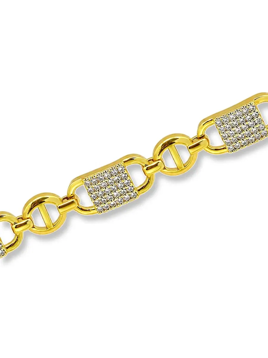 Браслет-замок с кубическим цирконием, покрытие 14-каратным золотом, Pave Cubic Zirconia Lock Style — изображение 2 из 5