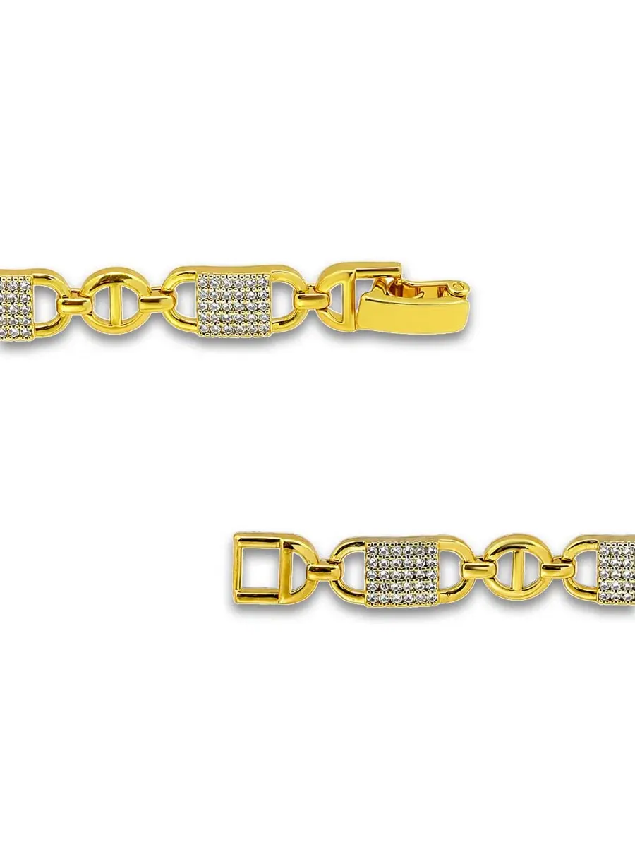 Браслет-замок с кубическим цирконием, покрытие 14-каратным золотом, Pave Cubic Zirconia Lock Style — изображение 3 из 5