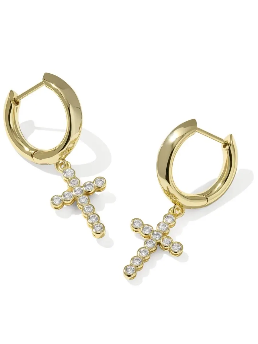 Серьги-конго с подвеской-крестом из циркония и кристаллов Kendra Scott — изображение 1 из 3, оттенок золото