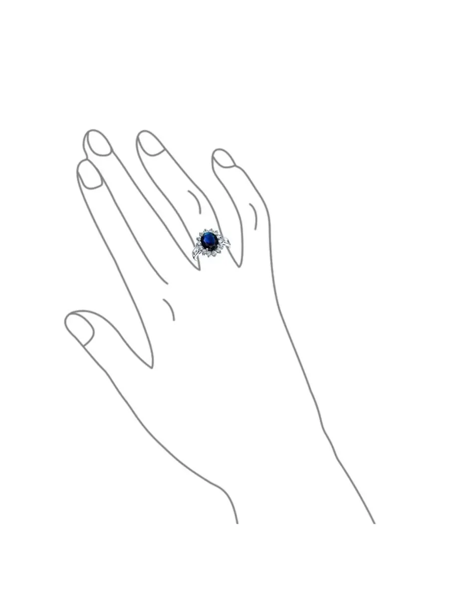 Кольцо-обещание с овальным камнем 5 карат, с гало-оправой Bling Jewelry — изображение 3 из 4, оттенок синий