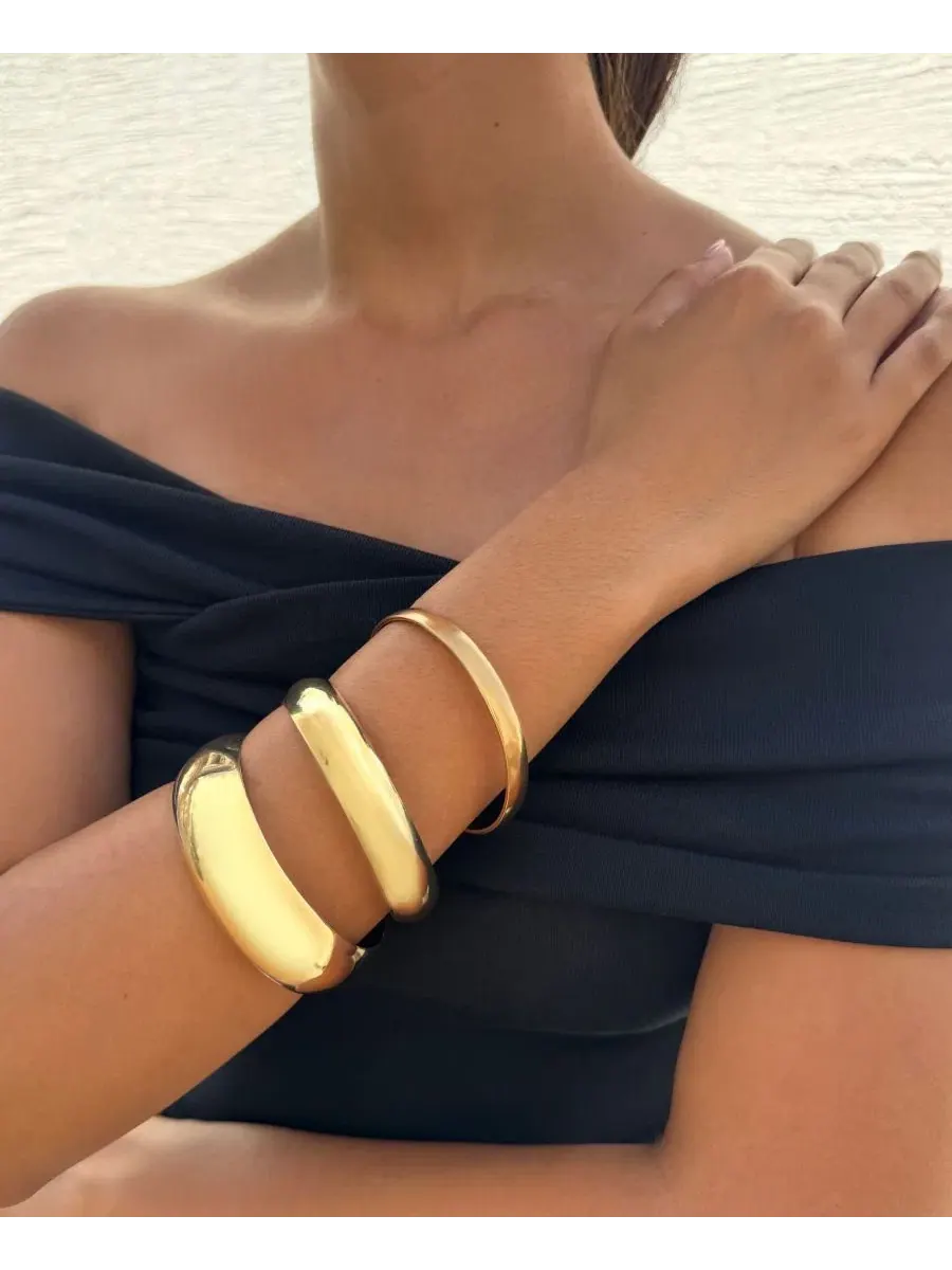 Набор браслетов Gold 3-Bangle Set ADORNIA — изображение 3 из 5, оттенок золото