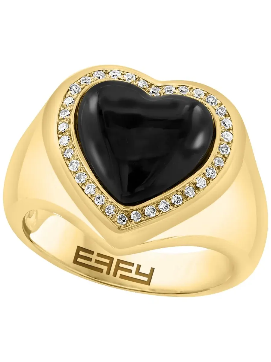 Кольцо с ониксом и бриллиантами 1/8 ct. t.w. Onyx (2mm) & Diamond (1/8 ct. t.w.) Ring EFFY — изображение 1 из 4