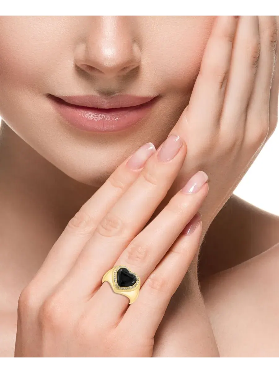 Кольцо с ониксом и бриллиантами 1/8 ct. t.w. Onyx (2mm) & Diamond (1/8 ct. t.w.) Ring EFFY — изображение 4 из 4