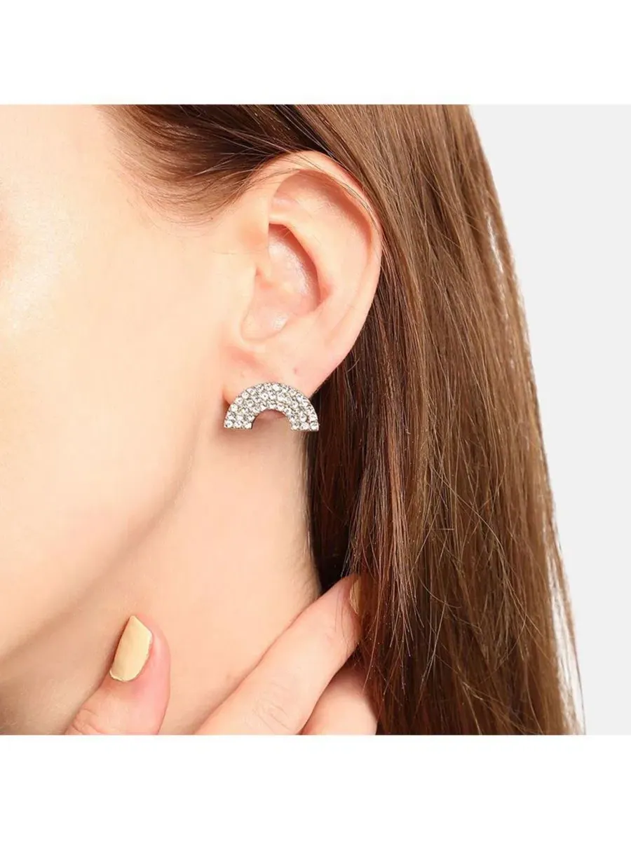 Серьги-пусеты с камнями SOHI — изображение 3 из 5, оттенок серебряный
