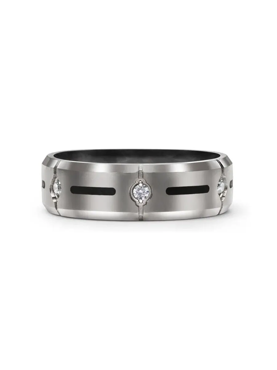Кольцо из титана с фианитами, с вставкой из смолы Bling Jewelry — изображение 4 из 5, оттенок серебристый